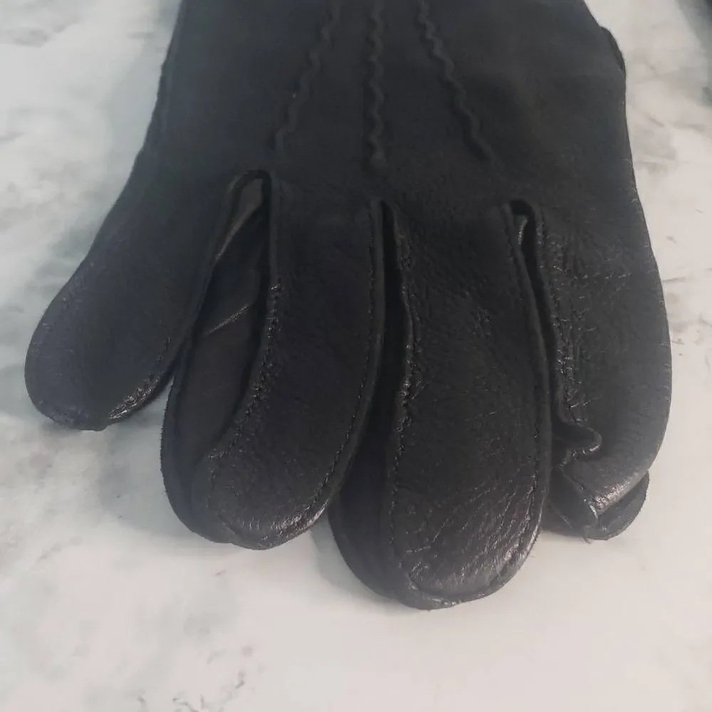 Vintage Native Deer Skin Black Leather Gloves‎